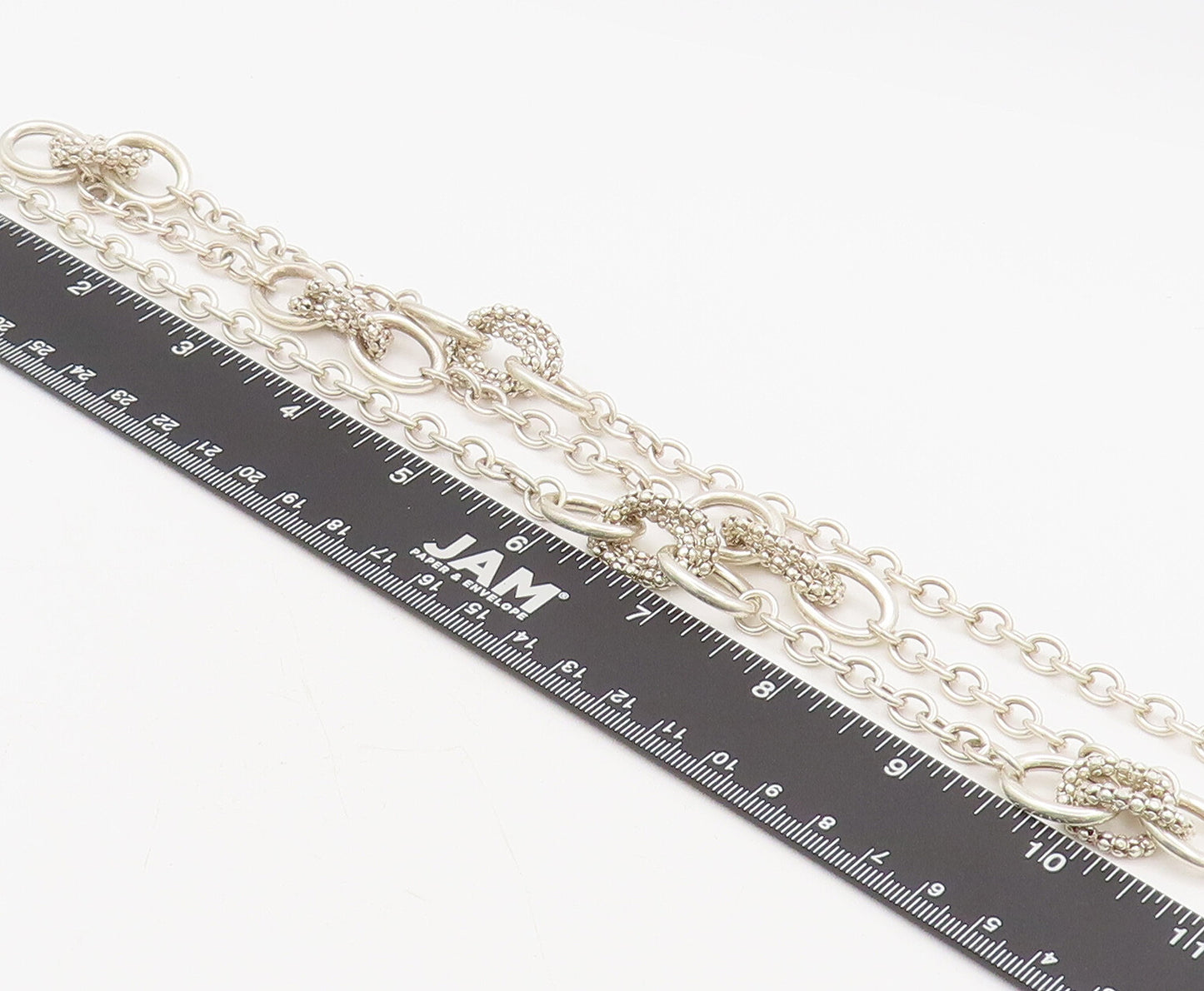 ITAOR 925 Sterling Silver  Vintage Beaded & Solid Ring Link Necklace  NE4201