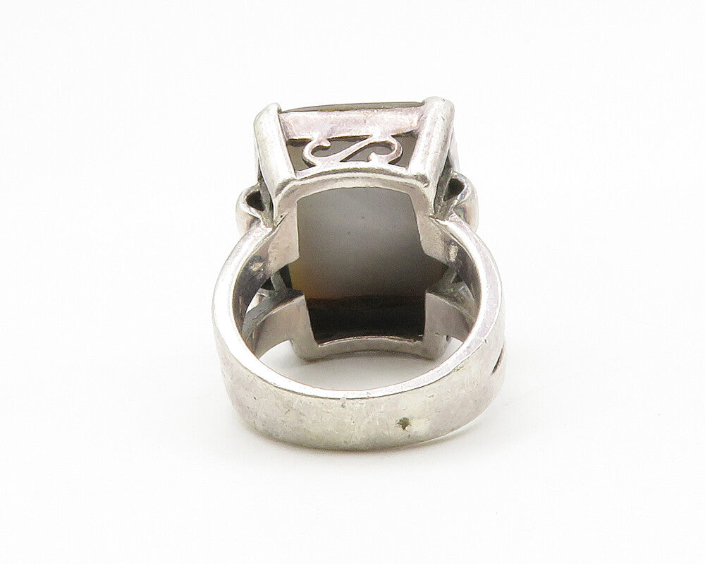 925 Sterling Silver  Vintage Abalone Shell Square Cocktail Ring Sz 7  RG13965