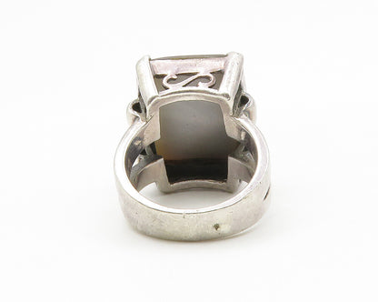 925 Sterling Silver  Vintage Abalone Shell Square Cocktail Ring Sz 7  RG13965