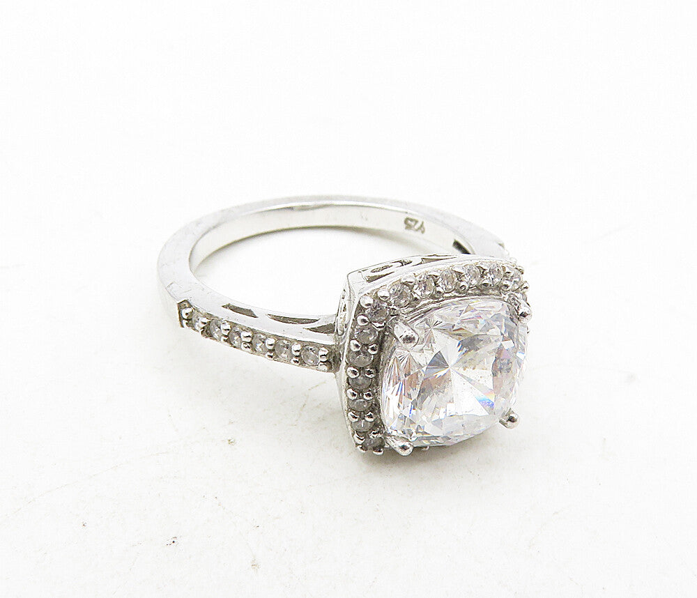 925 Sterling Silver   Cubic Zirconia Solitaire With Accents Ring Sz 8  RG9169