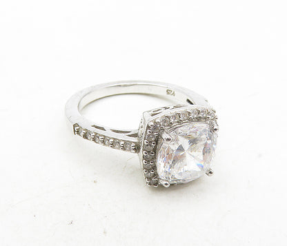 925 Sterling Silver   Cubic Zirconia Solitaire With Accents Ring Sz 8  RG9169