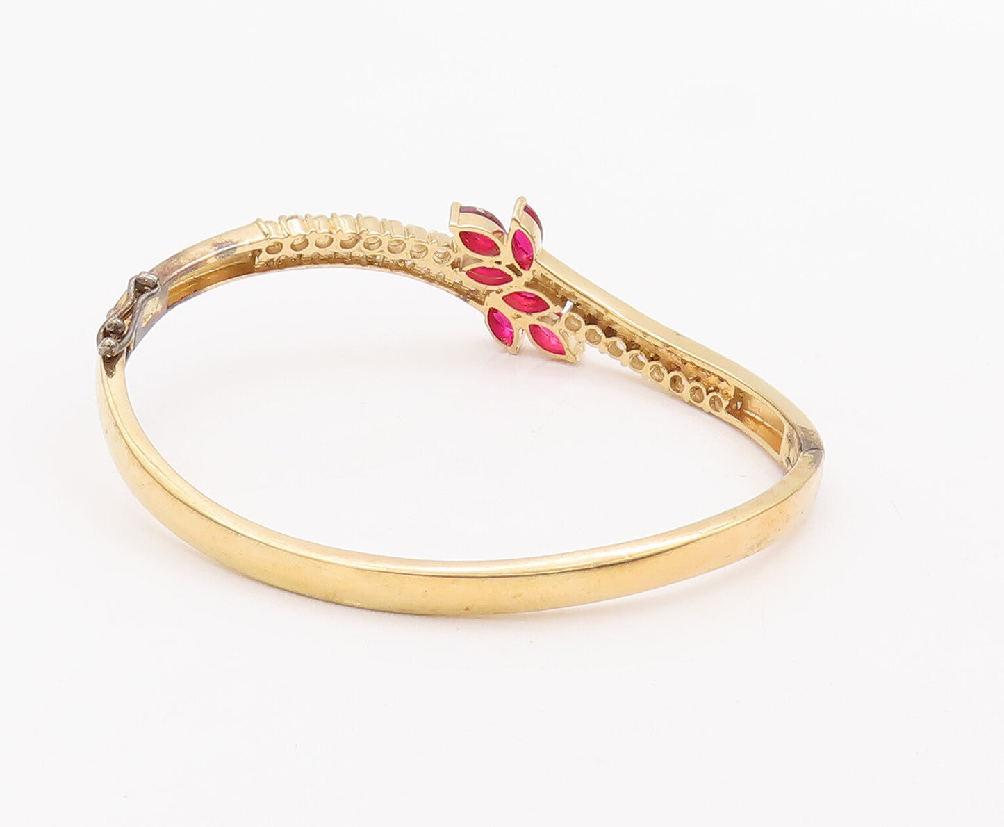 925 Sterling Silver Vintage Bracelet Gold Plated 2 Tone CZ Floral Inlay  BT10527