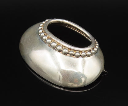 MEXICO 925 Sterling Silver  Vintage Beaded Open Oval Dome Brooch Pin  BP10039