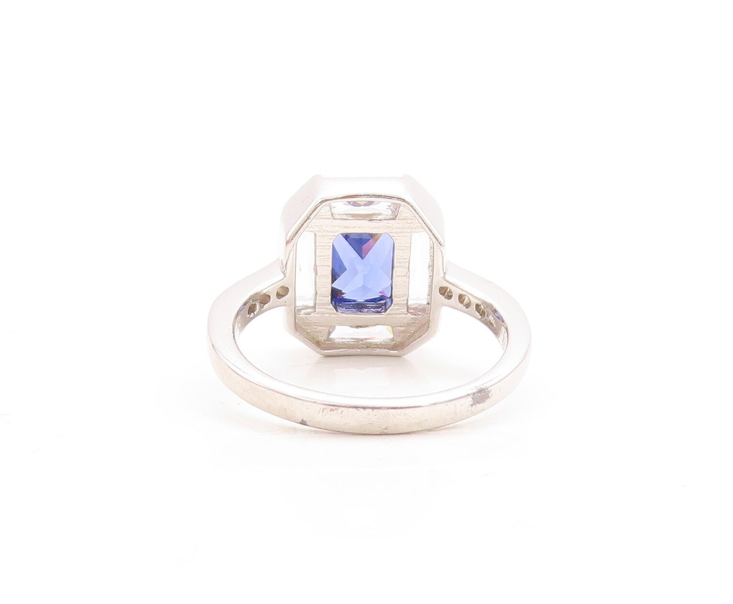 925 Sterling Silver Vintage Ring Rectangle Sapphire Halo CZ Frame  Sz 7  RG30111