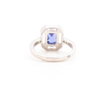 925 Sterling Silver Vintage Ring Rectangle Sapphire Halo CZ Frame  Sz 7  RG30111