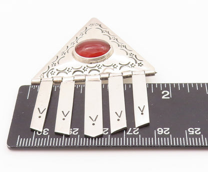 925 Sterling Silver Vintage Brooch Cabochon Carnelian Etched Triangle  BP11679