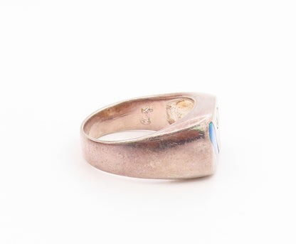 925 Sterling Silver Vintage Ring Fire Opal & CZ Geometric Band  Sz 10.5  RG35575