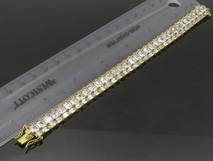 925 Sterling Silver  Vintage Cubic Zirconia Gold Plated Chain Bracelet  BT9248