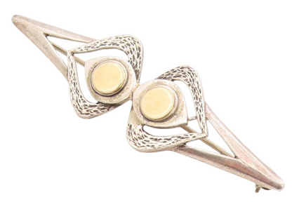 14K Gold & 925 Sterling Silver Vintage Brooch Elegant Double Love Heart  BP11803
