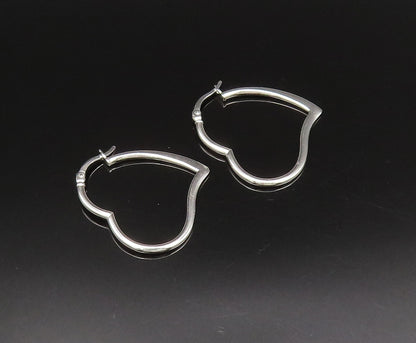 925 Sterling Silver  Vintage Minimalist Open Love Heart Hoop Earrings  EG12043