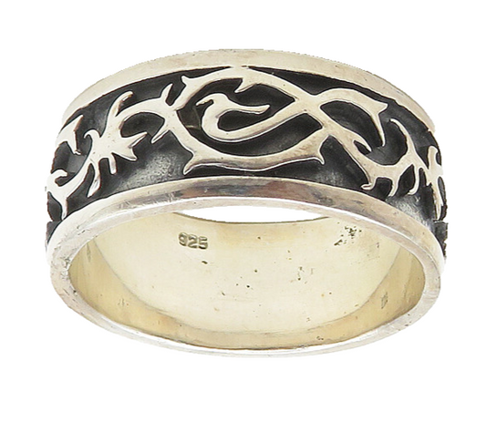 925 Sterling Silver Vintage Oxidized Floral Vine Large Band Ring Sz 14.5 RG17876
