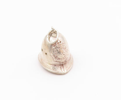 925 Sterling Silver  Vintage Firefighter's Helmet Hat Drop Pendant  PT16395