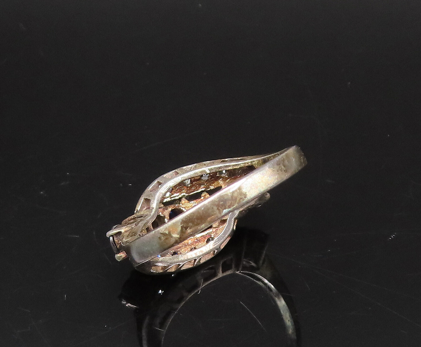 925 Silver  Vintage Sparkly Spinel & Cubic Zirconia Swirl Ring Sz 7  RG26038
