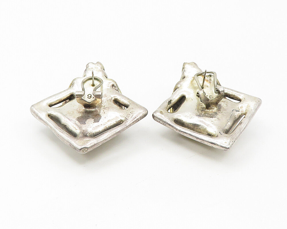 925 Sterling Silver  Vintage Two Tone Modernist Design Drop Earrings  EG5879