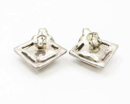 925 Sterling Silver  Vintage Two Tone Modernist Design Drop Earrings  EG5879
