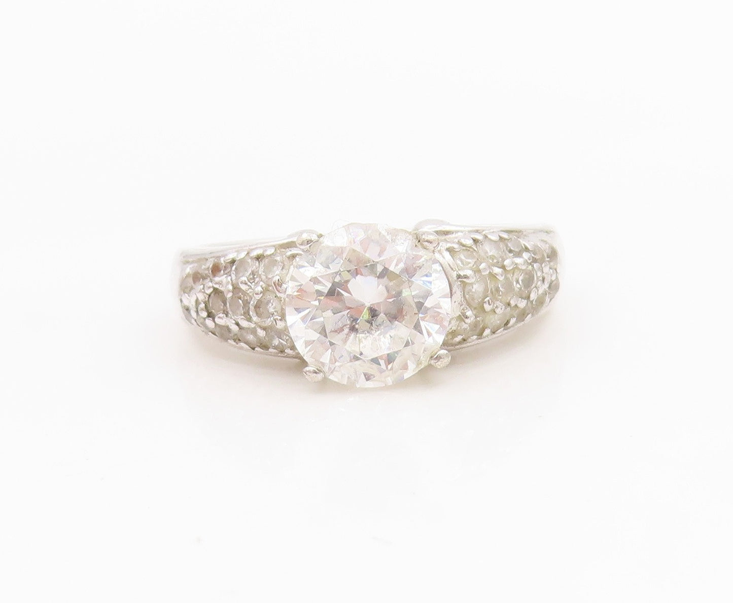 925 Sterling Silver Vintage Ring Sparkling CZ Statement Band  Sz 8.5  RG34197