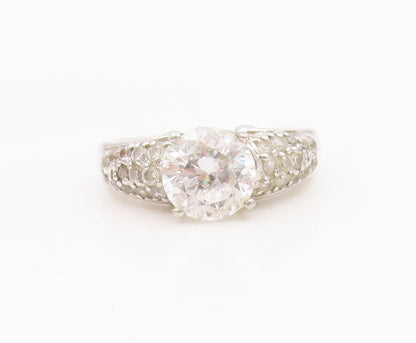 925 Sterling Silver Vintage Ring Sparkling CZ Statement Band  Sz 8.5  RG34197