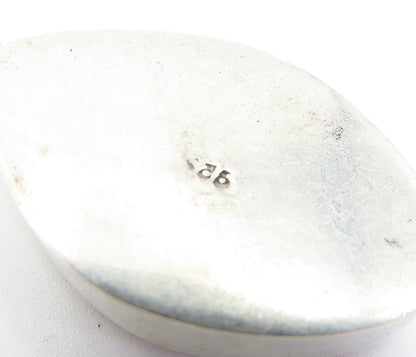 925 Sterling Silver  Vintage Enamel Glass Art Pointed Oval Pendant  PT4661