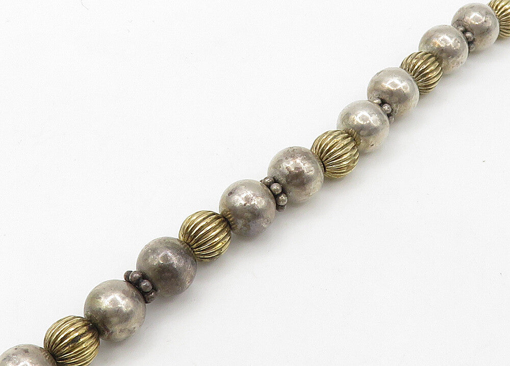 925 Sterling Silver  Vintage Two Tone Locket Beaded Chain Bracelet  BT8532