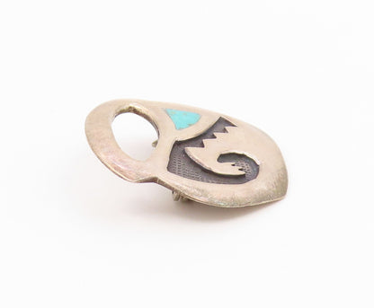 SOUTHWESTERN 925 Sterling Silver Vintage Inlaid Turquoise Brooch Pin BP9251