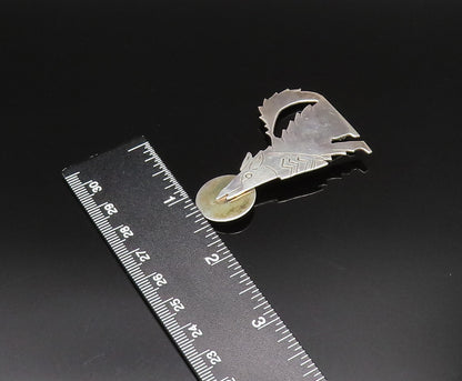 SOUTHWESTERN 925 Silver Vintage Two Tone Wolf & Full Moon Brooch Pin BP9995