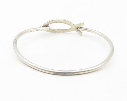 MEXICO 925 Sterling Silver  Vintage Open Fish Motif Bangle Bracelet  BT4768