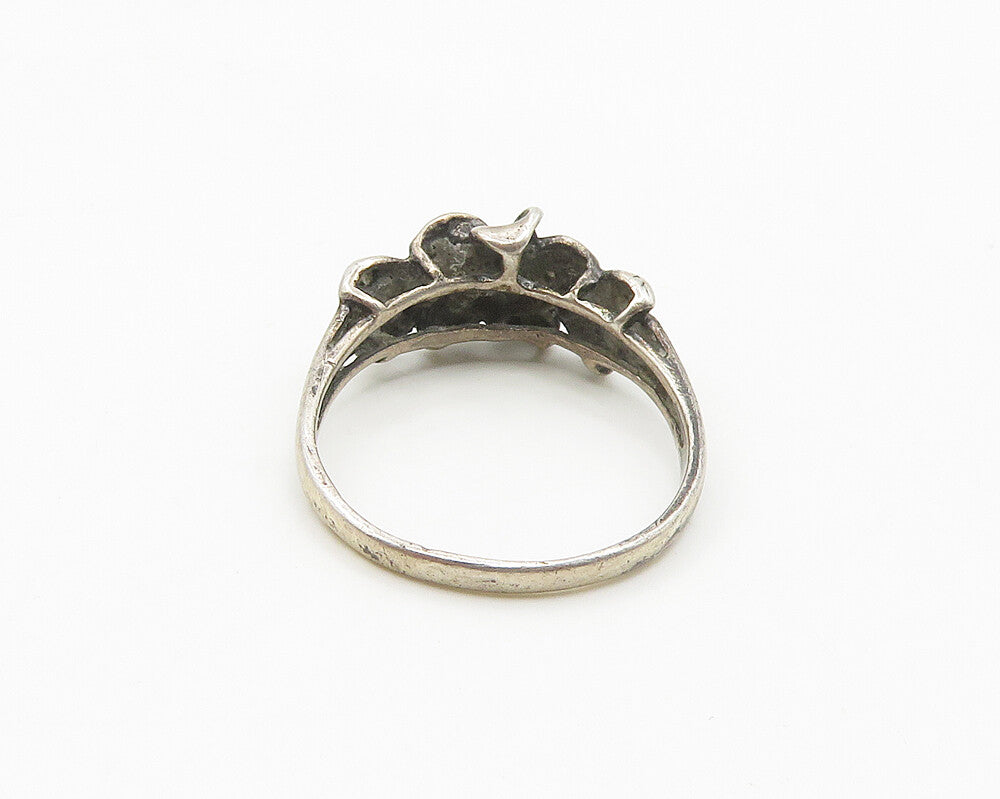 925 Sterling Silver  Vintage Oxidized Flower Motif Band Ring Sz 7.5  RG18482