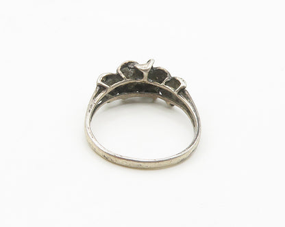 925 Sterling Silver  Vintage Oxidized Flower Motif Band Ring Sz 7.5  RG18482