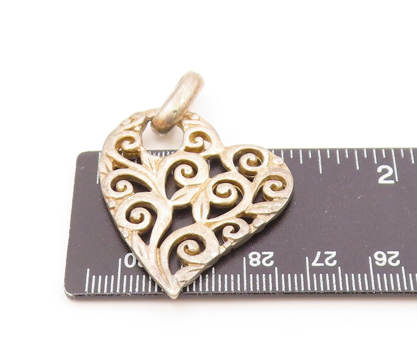925 Sterling Silver  Vintage Swirl Floral Vine Love Heart Pendant  PT12850