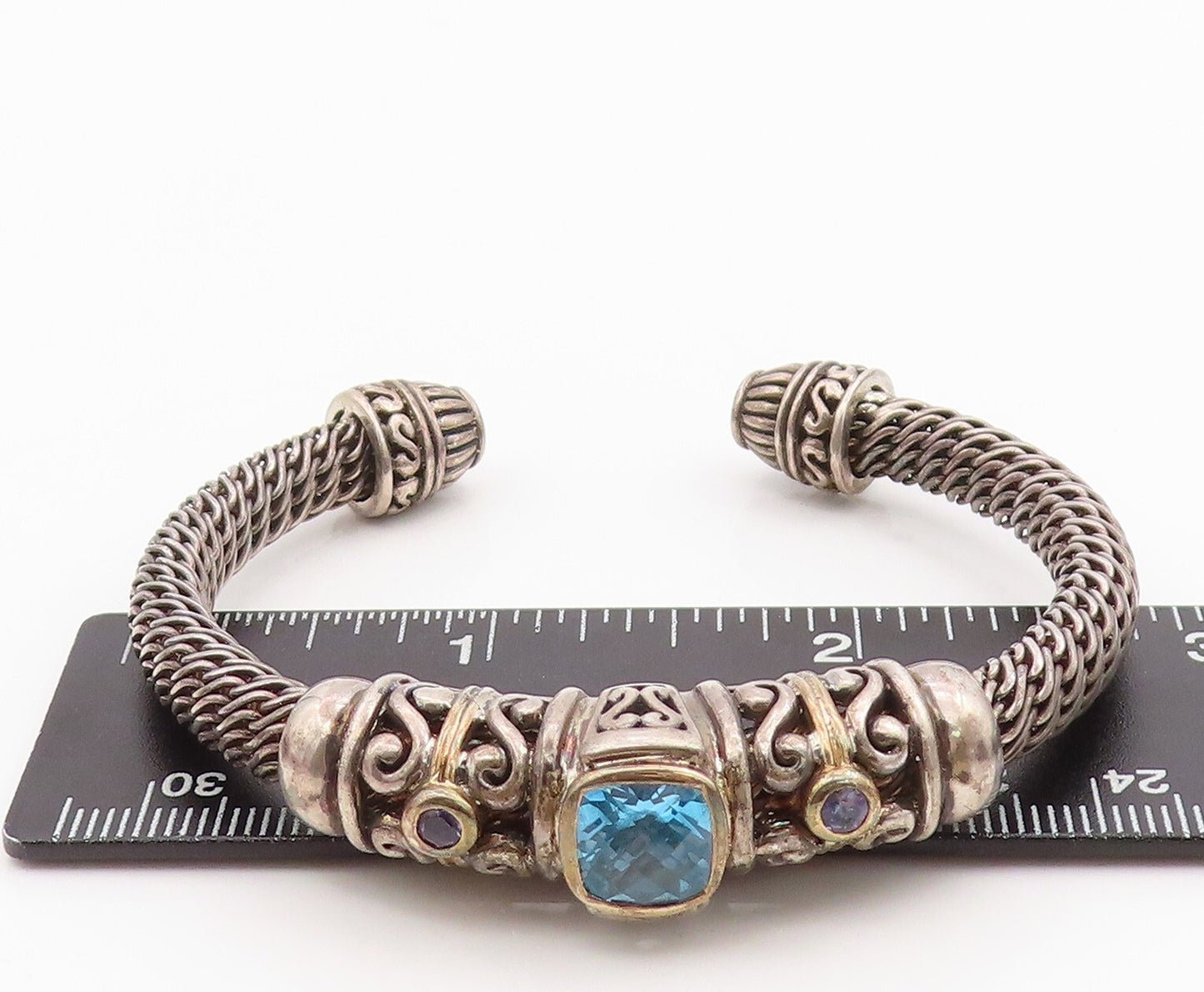 14k Gold 925 Sterling Silver Vintage Bracelet Topaz & Amethyst Cuff  BT11005