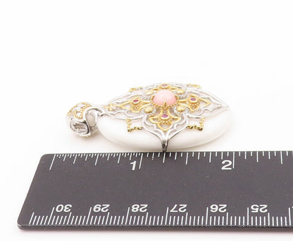 925 Sterling Silver Vintage Pendant MICHAEL VALITUTTI Floral Gemstones  PT24047