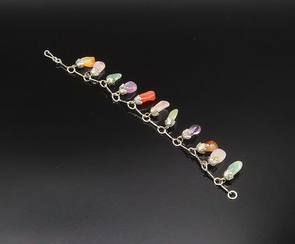 925 Silver  Vintage Rose Quartz Citrine & Multi Tumbled Stone Bracelet  BT9614