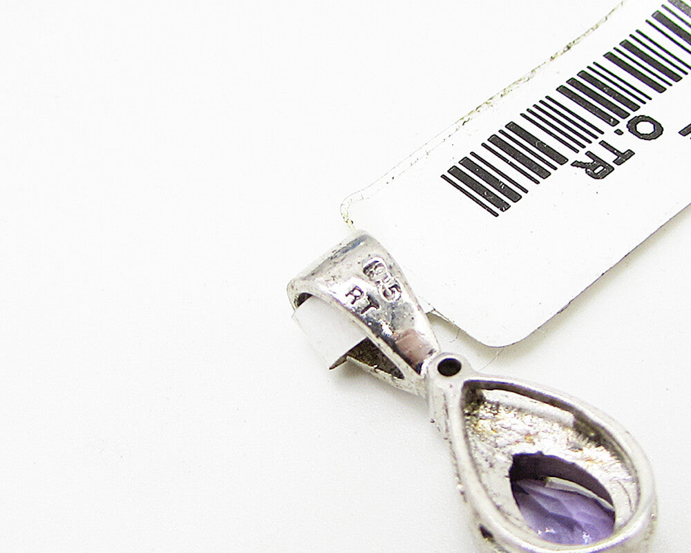 925 Sterling Silver  Amethyst & Cubic Zirconia Tear Drop Pendant  PT1997