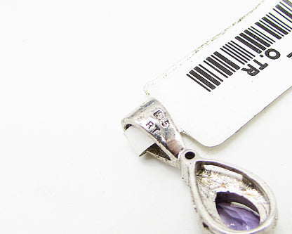 925 Sterling Silver  Amethyst & Cubic Zirconia Tear Drop Pendant  PT1997