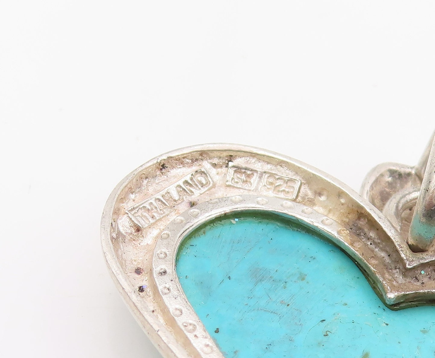 925 Sterling Silver Vintage Pendant Cabochon Turquoise Solid Love Heart  PT25316