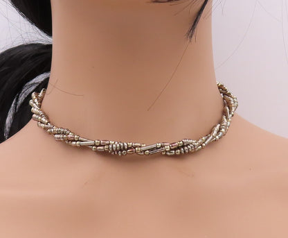925 Sterling Silver Vintage Necklace Solid Twisted Beaded Chains  NE4328