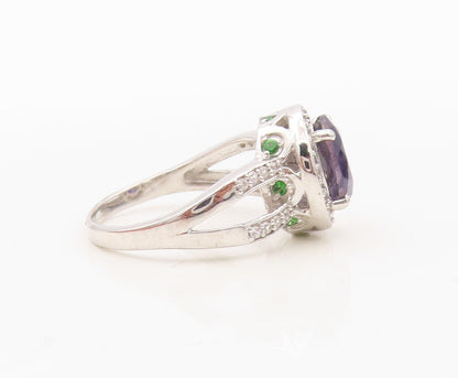 925 Sterling Silver Vintage Ring Designer Round  Sapphire Halo CZ  Sz 7  RG30414