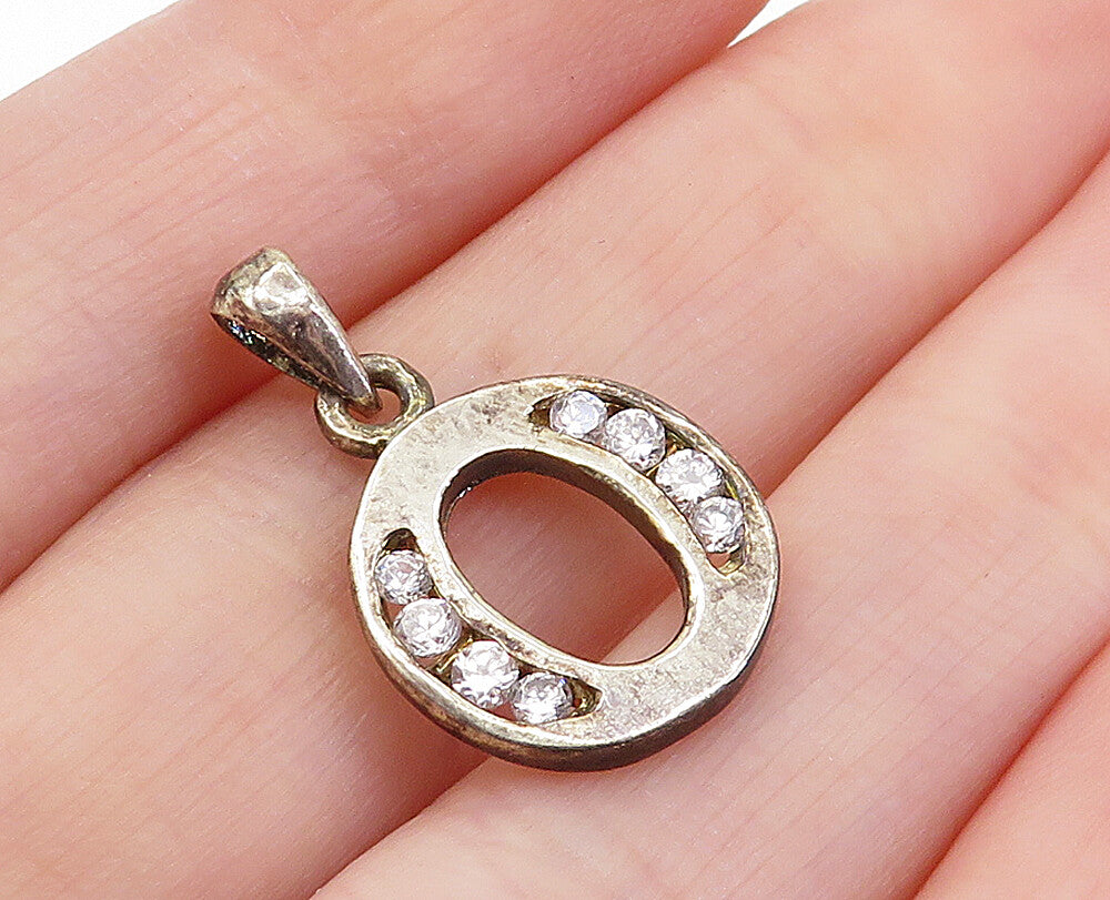 925 Sterling Silver  Vintage Petite Topaz Letter O Initial Pendant  PT5000