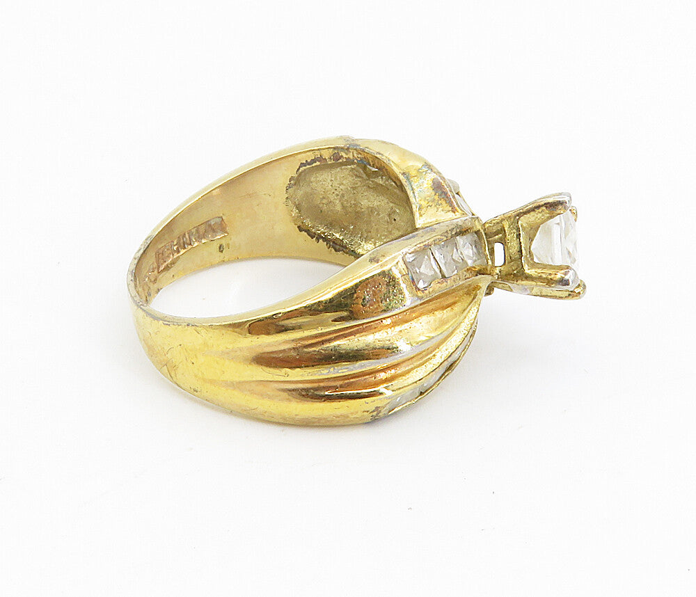 925 Sterling Silver Vintage Cubic Zirconia Solitaire Accent Ring Sz 7 RG8618