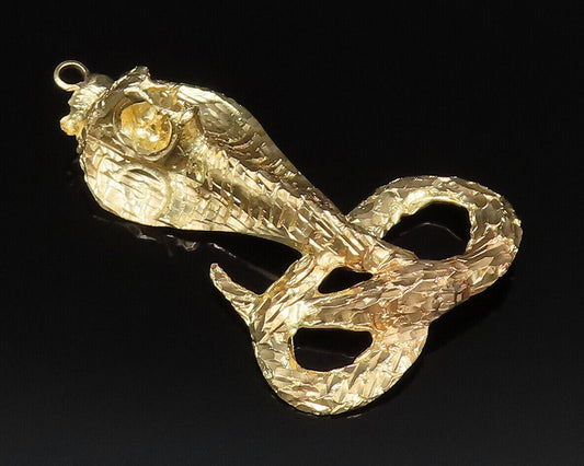 10K GOLD  Vintage Large Carved Coiled Cobra Snake Drop Pendant  GP484