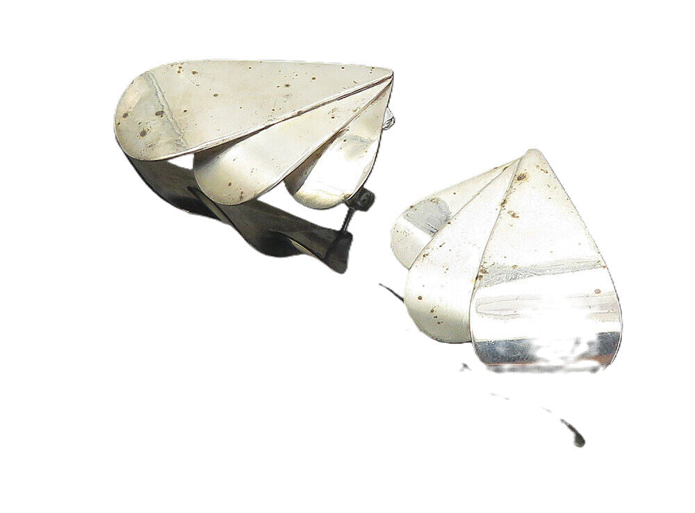 MEXICO 925 Sterling Silver  Vintage Shiny Fan Design Drop Earrings  EG4306