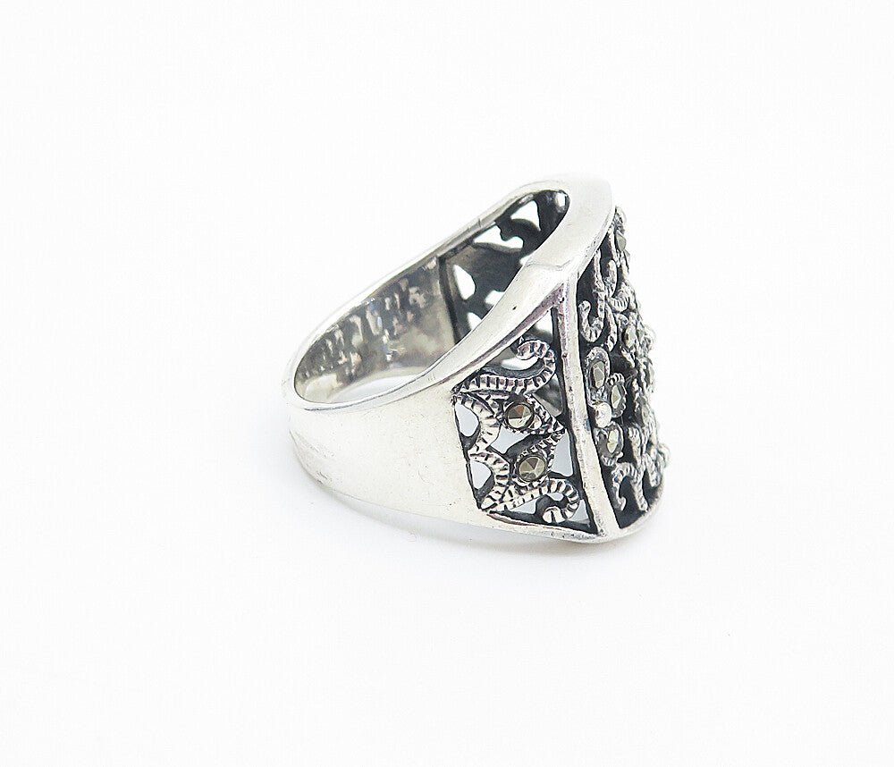 925 Sterling Silver  Marcasite Open Floral Vine Cocktail Ring Sz 7.5  RG8485