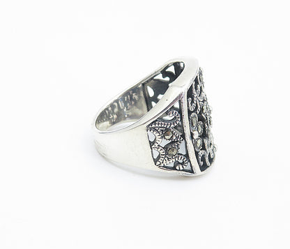 925 Sterling Silver  Marcasite Open Floral Vine Cocktail Ring Sz 7.5  RG8485
