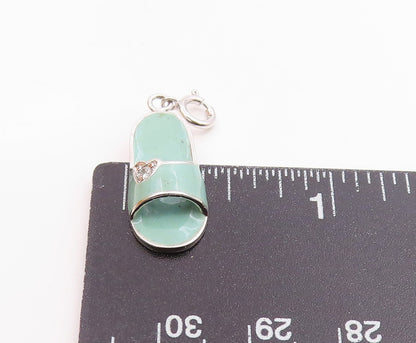 925 Sterling Silver  Topaz Accented Enamel Coated Sandal Motif Pendant  PT8850