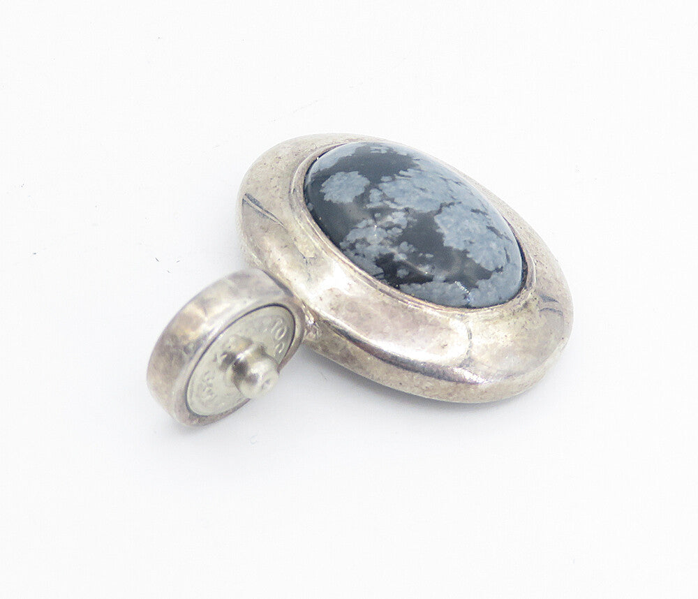 ESPO 925 Sterling Silver  Vintage Cabochon Snowflake Obsidian Pendant  PT6220