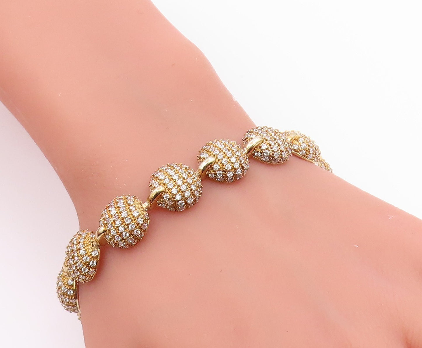 925 Sterling Silver Vintage Bracelet Gold Plated CZ Pave Circle Link  BT12193
