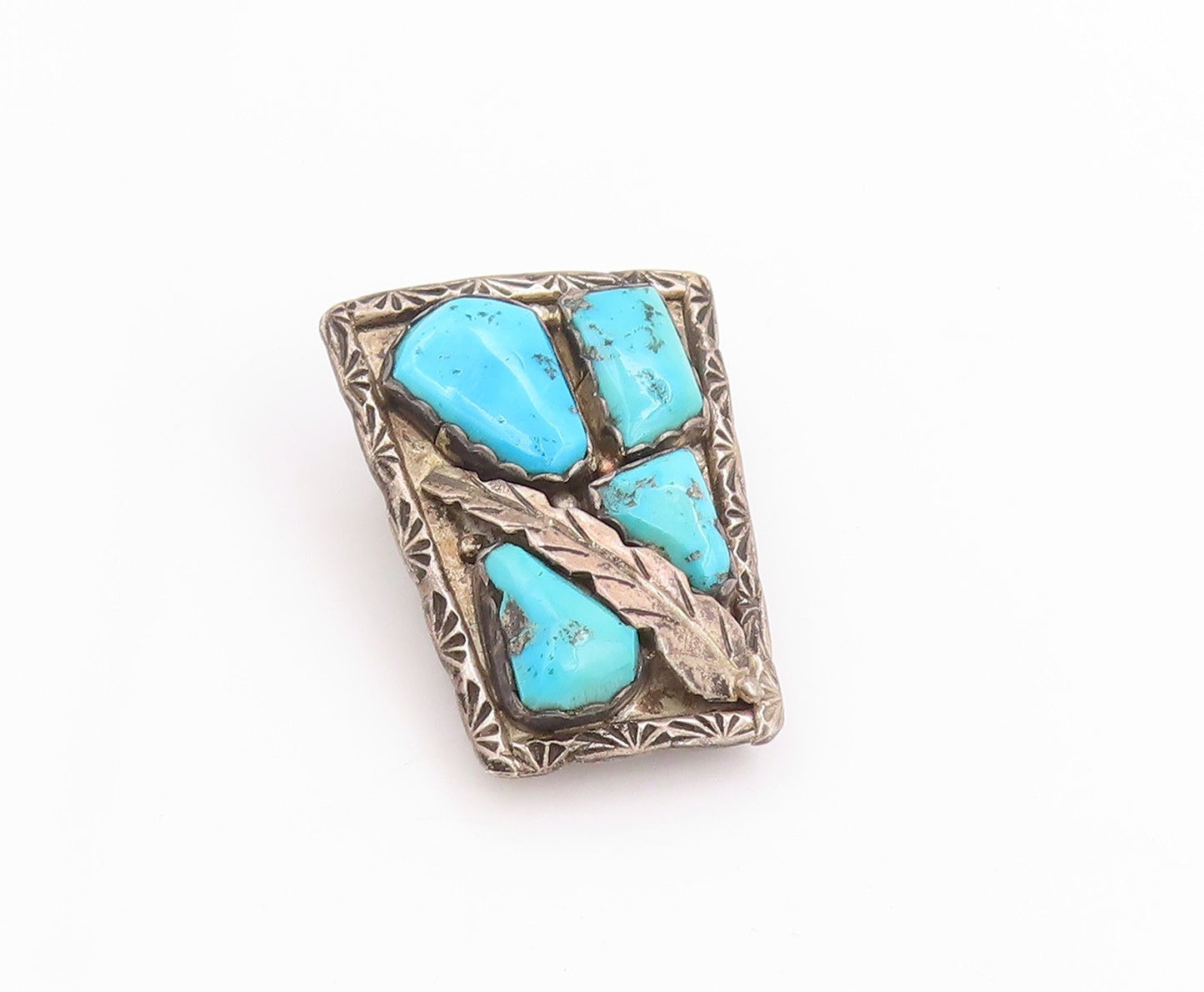 925 Sterling Silver Vintage Bolo Tie A. PENKETEWA ZUNI Turquoise Leaf  TR4007