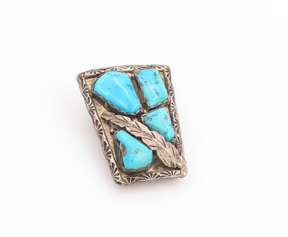 925 Sterling Silver Vintage Bolo Tie A. PENKETEWA ZUNI Turquoise Leaf  TR4007