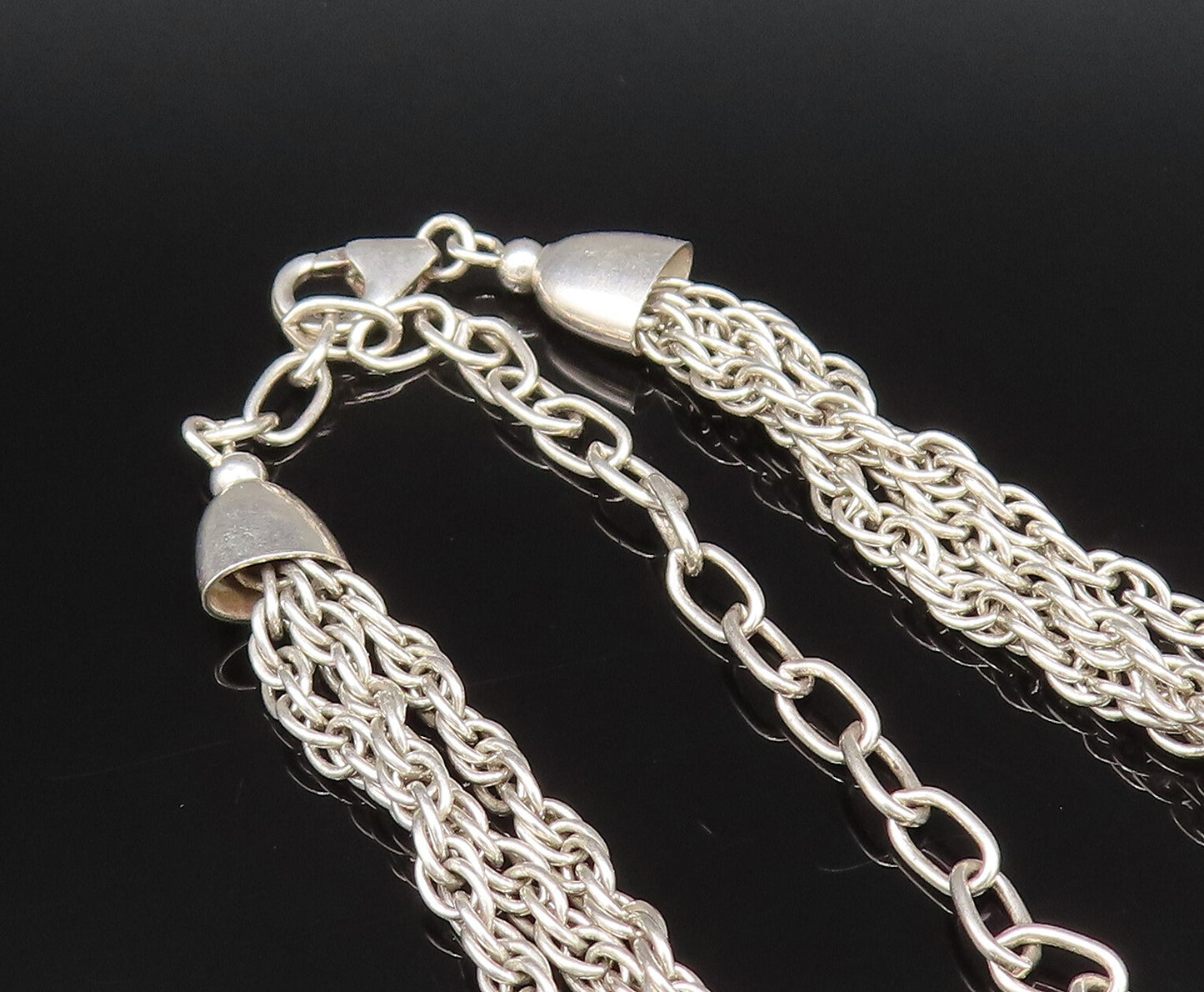 925 Sterling Silver  Vintage Three Strand Twisted Chain Necklace  NE3992