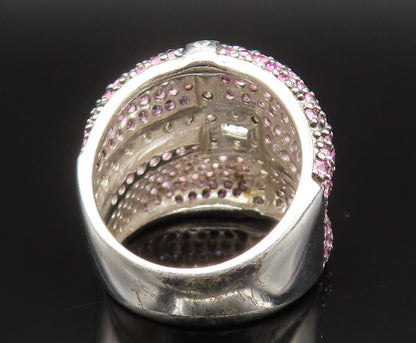 925 Silver  Vintage Concave Sparkly Topaz Wide Band Ring Sz 7.5  RG25393